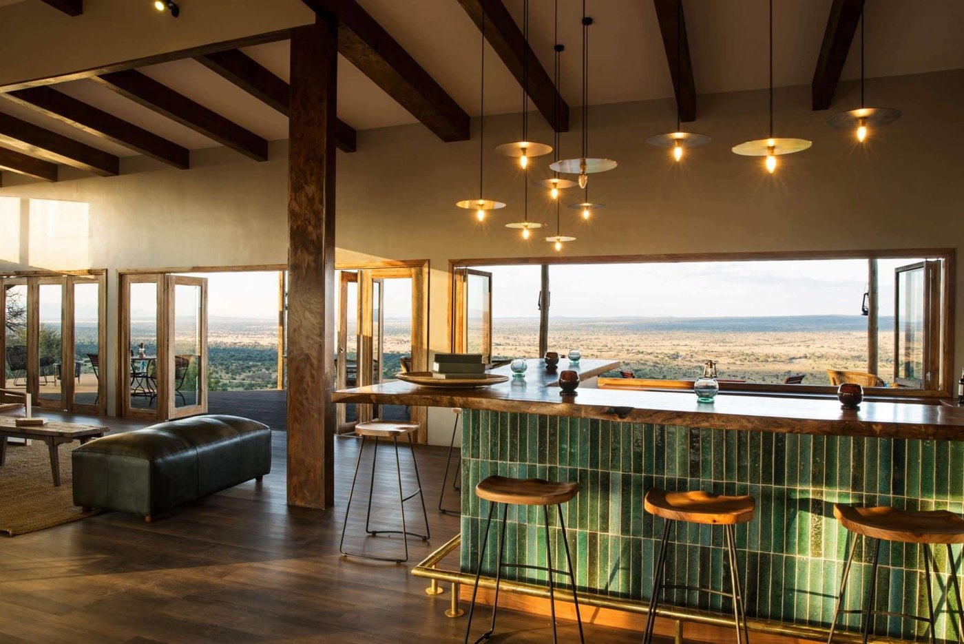 Lemala Mpingo Ridge — Main lodge lounge and bar.