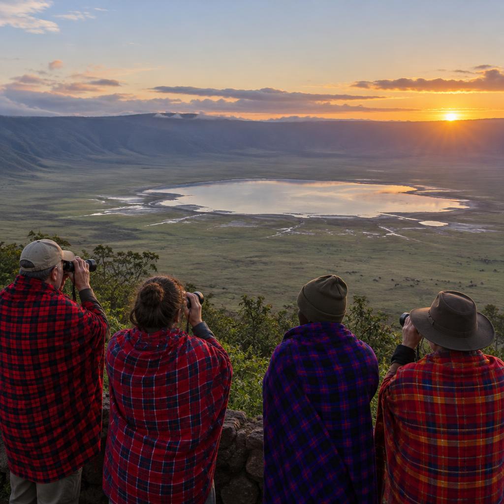 First light over the Ngorongoro Crater floor, seen from the crater rim